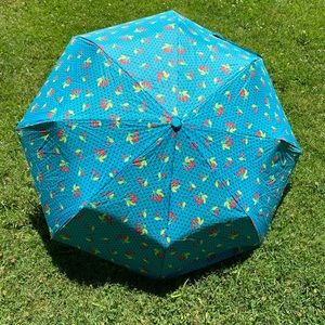 Betsey Johnson Turquoise Cherry Umbrella Cherries Dots